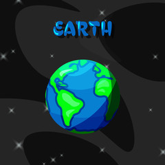 Colorful cartoon planet Earth isolated on space background. Vector flat illustration.