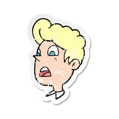 retro distressed sticker of a cartoon shocked man