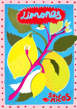 Placard with fresh lemons