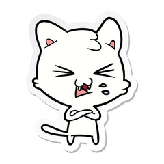 sticker of a cartoon hissing cat