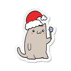 sticker of a cute cartoon christmas cat