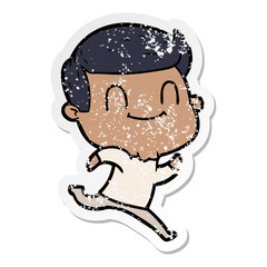distressed sticker of a cartoon friendly man