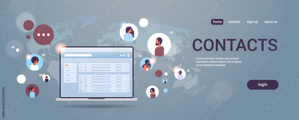 Aufkleber contact list of mix race people social network communication concept laptop select contacts screen c