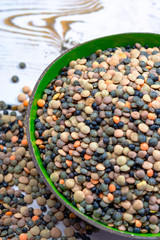 Colorful mix of lentils legumes ready for cooking, tasty vegetarian food commonly used in South Asian cuisine