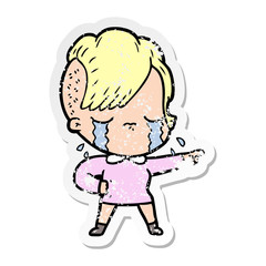 distressed sticker of a cartoon crying girl