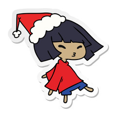 christmas sticker cartoon of kawaii girl