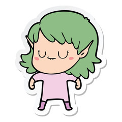 sticker of a happy cartoon elf girl