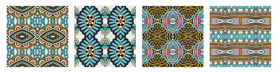 set of different seamless colored vintage geometric pattern