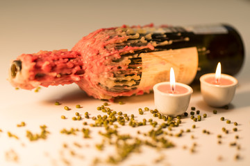 Wax Decorated Bottle with Candles and Beans (2019)