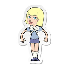 sticker of a cartoon woman wearing a big bow tie