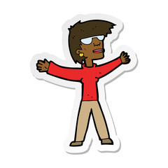 sticker of a cartoon woman wearing glasses