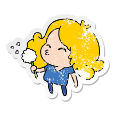 distressed sticker cartoon of cute kawaii girl