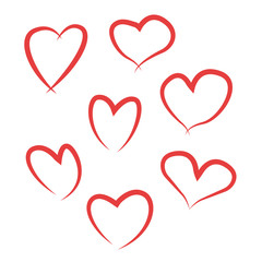 A set of painted hearts isolated on a white background