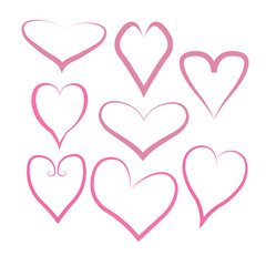 A set of painted hearts isolated on a white background