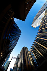 Fototapeta na wymiar Highrise Skyscraper Buildings in a Big City with Blue Sky Chicago