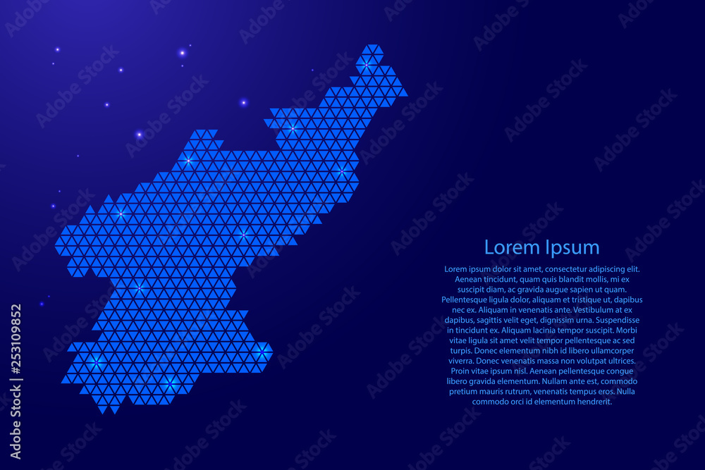 Poster north korea map abstract schematic from blue triangles repeating pattern geometric background with n