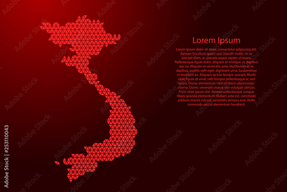 Poster vietnam map abstract schematic from red triangles repeating pattern geometric background with nodes 