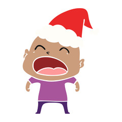 flat color illustration of a shouting bald man wearing santa hat