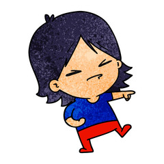 textured cartoon of cute kawaii girl