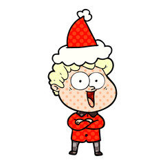 comic book style illustration of a happy man wearing santa hat