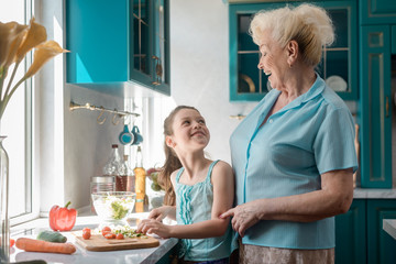 Girl and granny having fun