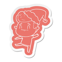 happy cartoon  sticker of a man wearing santa hat