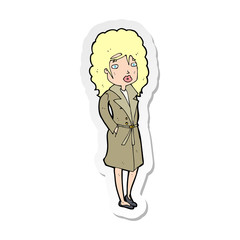 sticker of a cartoon woman in trench coat