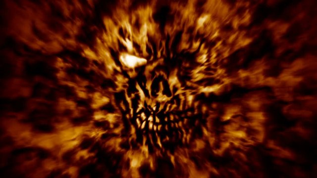 Burning zombie head animation. Genre of horror. Scary monster face.