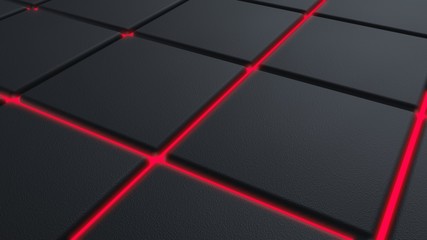 3d illustration dark grey squares and red framing modern background 