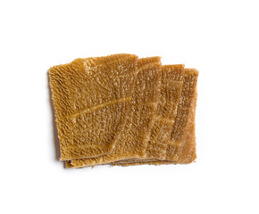 slices of cow's or sheep's tripe isolated on white background.