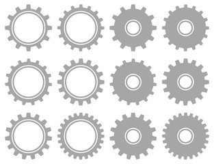 12 Graue Grafische Zahnräder