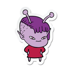 sticker of a cute cartoon alien girl