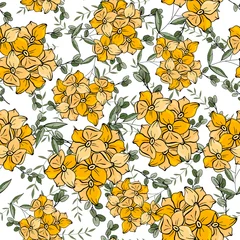 Stof per meter Modern botanical background. Hand drawn vector illustration. Folk flowers chamomile, daisy. Seamless floral pattern. © Yuliia