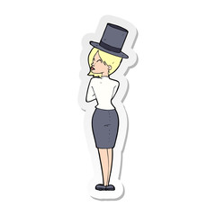 sticker of a cartoon woman in top hat