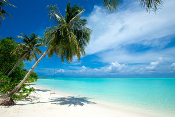 Naklejka na ściany i meble Maldives island with white sandy beach and sea