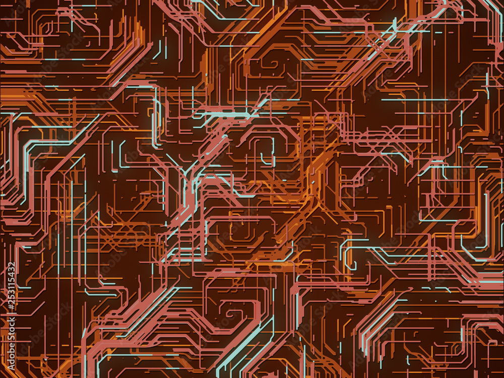 Poster Digital colored lines abstract background. Modern covers design with geometric pattern. 3d rendering