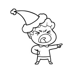 line drawing of a furious man wearing santa hat