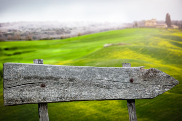 Wooden signpost and free space for your decoration