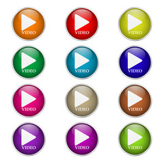 set of round color icons video