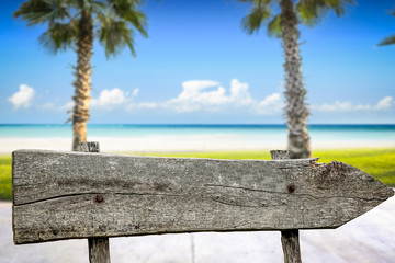 Wooden signpost and free space for your decoration 