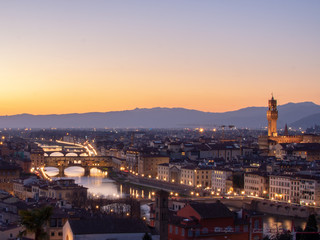 Fototapeta na wymiar florence,tuscany/Italy 20 february 2019 :panoramic view of florence from michelangelo square at golden hour