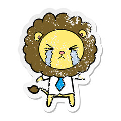 Obraz premium distressed sticker of a cartoon crying lion wearing shirt and tie