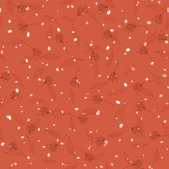 Blooming wild floral memphis print. Vector illustration. Trendy polka dots seamless pattern with bohemian hand drawn flowers.