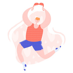 Happy young man running with a bra in his hands. Sex, the relationship between a man and a woman, piquant theme. Vector illustration.