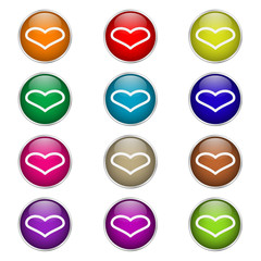 set of round color icons love heart