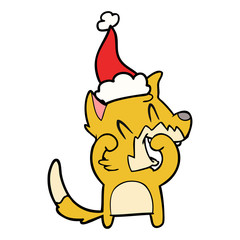 laughing fox line drawing of a wearing santa hat