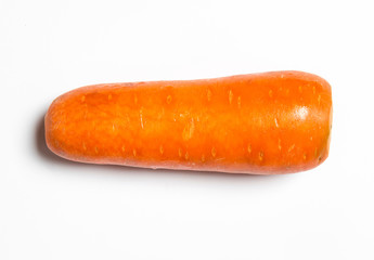Overhead view of carrot isolated on white background