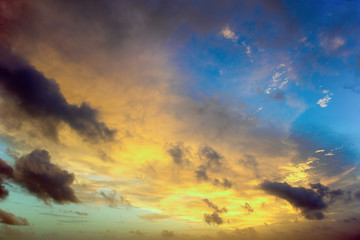 Colorful sunset sky over tranquil sea surface