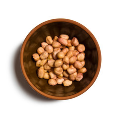 Overhead view of Peanut on white background.