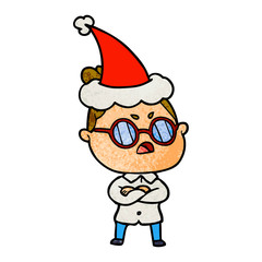 textured cartoon of a annoyed woman wearing santa hat
